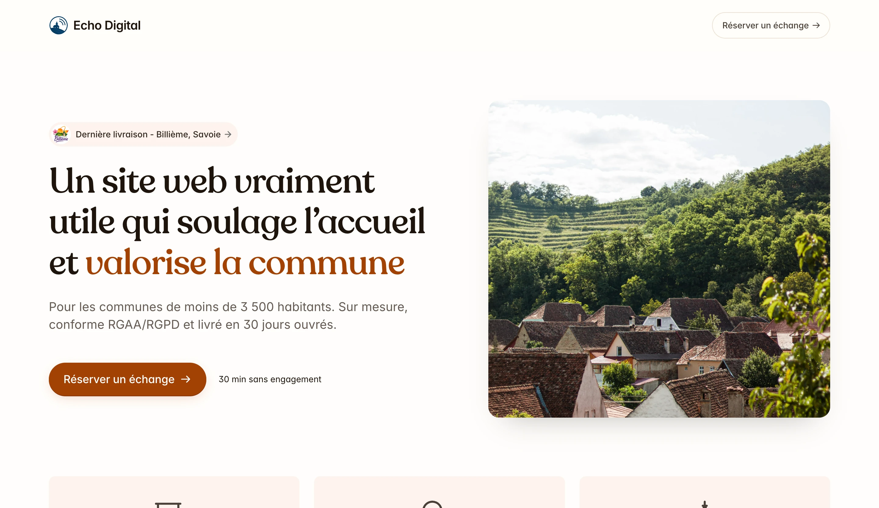 Haut de la landing page Echo Digital