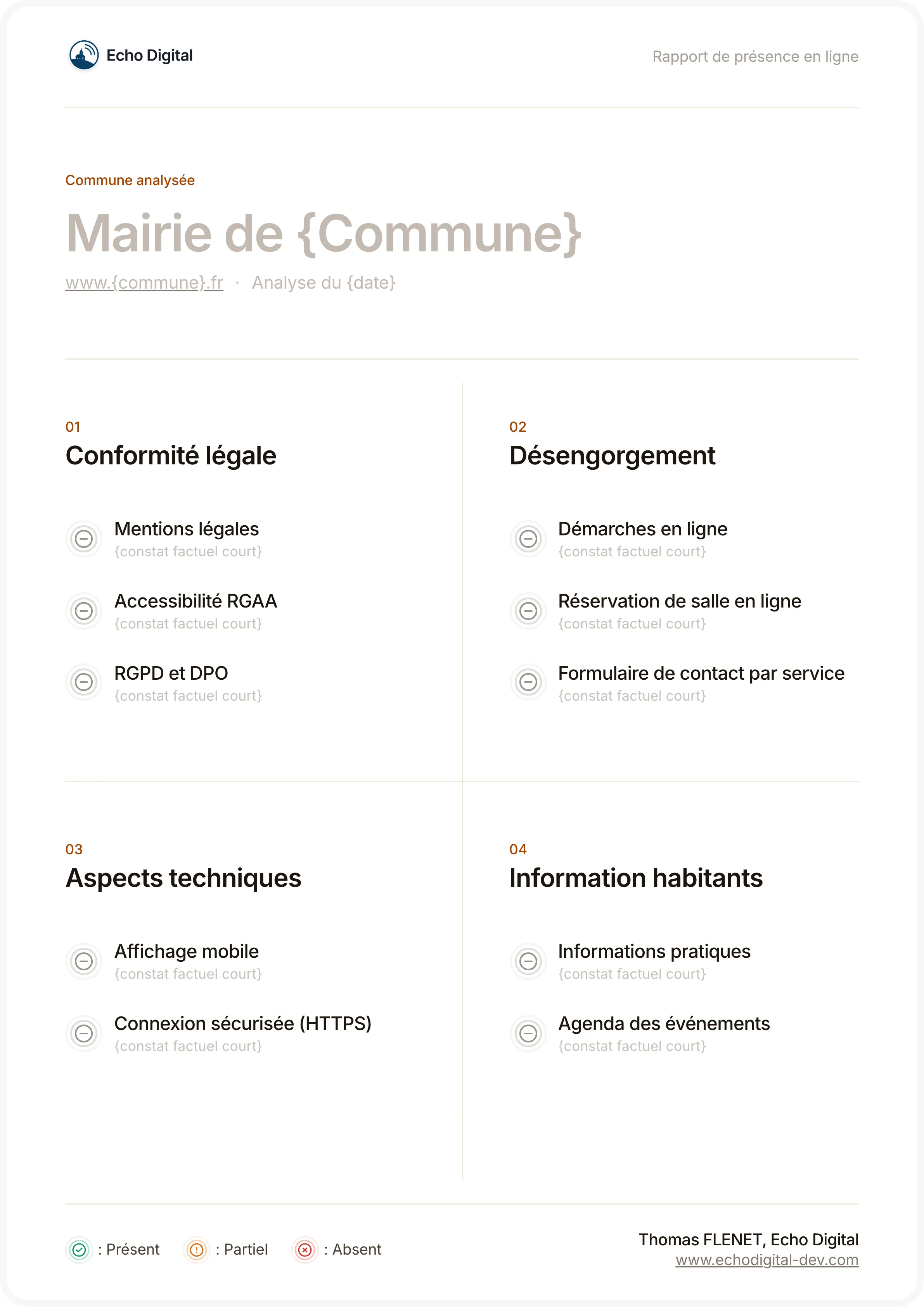 Trame vierge du rapport, avant remplissage